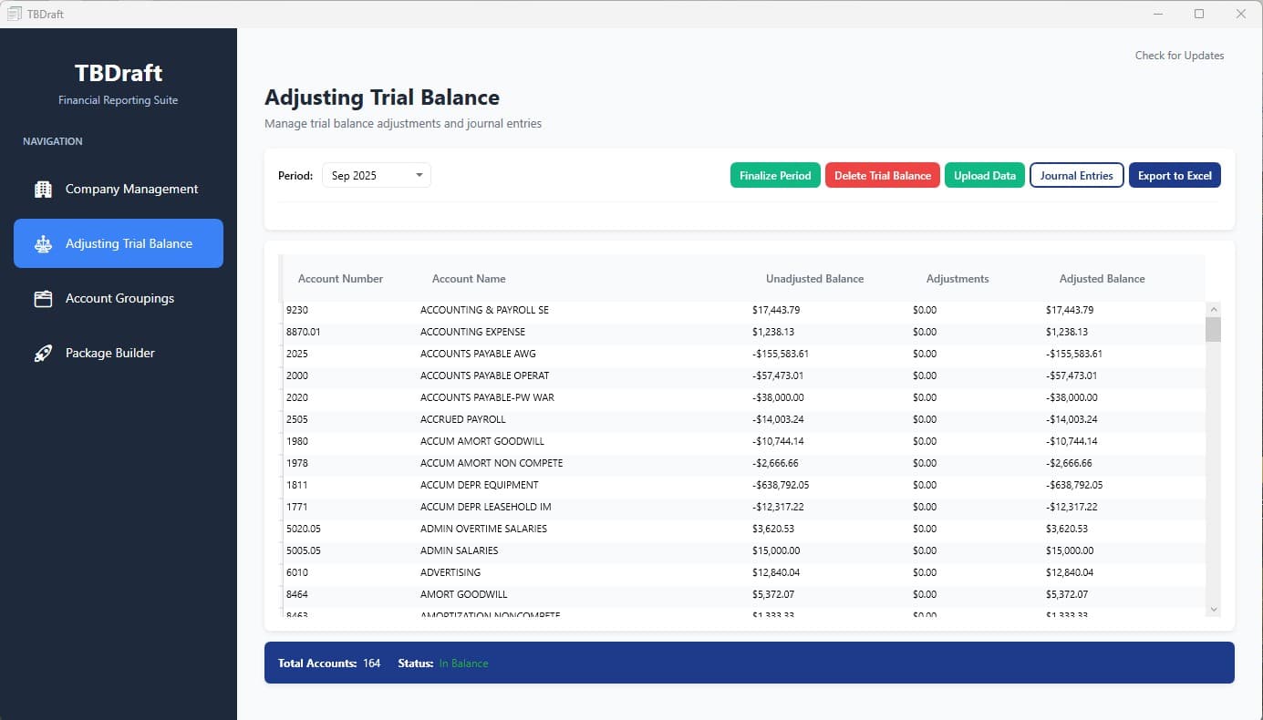 Professional Trial Balance Management screenshot